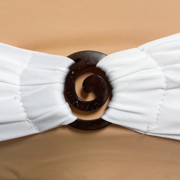 Koru Swimwear Tan Nude White Bandeau Bikini Top NWT Medium No Padding Swirl Bow - Picture 3 of 12